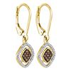 Image 1 : Round Brown Diamond Diagonal Square Dangle Earrings 1/3 Cttw 10kt Yellow Gold