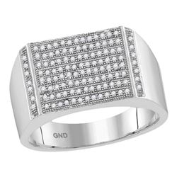 Mens Round Pave-set Diamond Rectangle Cluster Ring 1/3 Cttw 10kt White Gold