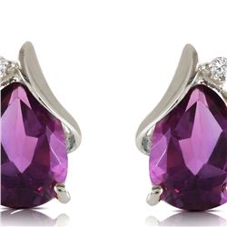 Genuine 3.16 ctw Amethyst & Diamond Earrings 14KT White Gold - REF-45K2V