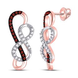 Round Red Color Enhanced Diamond Infinity Screwback Earrings 1/6 Cttw 10kt Rose Gold