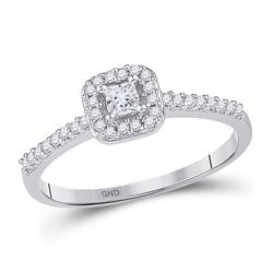 Diamond Solitaire Square Halo Bridal Wedding Engagement Ring 1/4 Cttw 10kt White Gold