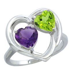 2.61 CTW Diamond, Amethyst & Peridot Ring 14K White Gold - REF-33R9H