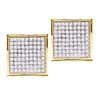 Image 1 : Round Pave-set Diamond Square Cluster Earrings 7/8 Cttw 10kt Yellow Gold