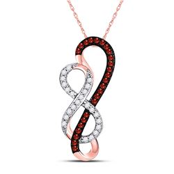 Round Red Color Enhanced Diamond Infinity Heart Pendant 1/6 Cttw 10kt Rose Gold