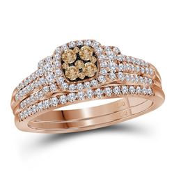 Round Brown Diamond Bridal Wedding Engagement Ring Band Set 1/2 Cttw 14kt Rose Gold