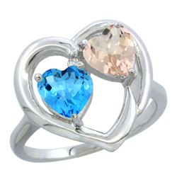 1.91 CTW Diamond, Swiss Blue Topaz & Morganite Ring 10K White Gold - REF-26M5A