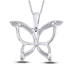 Diamond Butterfly Bug Wings Pendant .03 Cttw 10kt White Gold