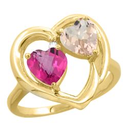 1.91 CTW Diamond, Pink Topaz & Morganite Ring 14K Yellow Gold - REF-36K6W