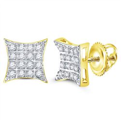 Mens Diamond Kite Square Cluster Stud Earrings 1/10 Cttw 10kt Yellow Gold