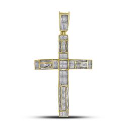 Mens Round Pave-set Diamond Roman Cross Charm Pendant 1.00 Cttw 10kt Yellow Gold