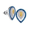 Image 1 : Round Blue Yellow Color Enhanced Diamond Teardrop Earrings 1/3 Cttw 10kt White Gold