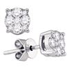 Image 1 : Diamond Cluster Stud Earrings 1-3/8 Cttw 18kt White Gold