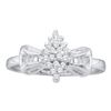 Image 1 : Round Prong-set Diamond Oval Cluster Baguette Ring 1/10 Cttw 10kt White Gold
