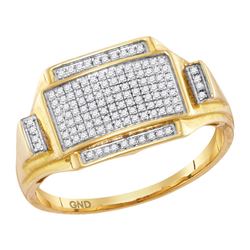 Mens Round Pave-set Diamond Rectangle Cluster Ring 1/4 Cttw 10kt Yellow Gold