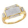 Image 1 : Mens Round Pave-set Diamond Rectangle Cluster Ring 1/4 Cttw 10kt Yellow Gold