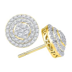 Diamond Concentric Circle Layered Cluster Earrings 3/4 Cttw 10kt Yellow Gold