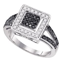 Round Black Color Enhanced Diamond Square Cluster Ring 1/2 Cttw 10kt White Gold