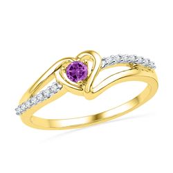 Lab-Created Amethyst Heart Ring 1/5 Cttw 10kt Yellow Gold