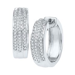 Diamond Triple Row Huggie Earrings 1/4 Cttw 10kt White Gold