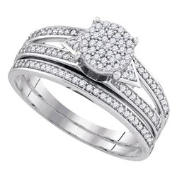 Diamond Cluster Bridal Wedding Engagement Ring Band Set 1/3 Cttw 10kt White Gold