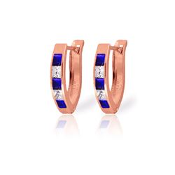 Genuine 1.26 ctw Sapphire & White Topaz Earrings 14KT Rose Gold - REF-26H2X