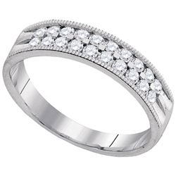 Diamond Double Row Milgrain Wedding Band 1/2 Cttw 10kt White Gold
