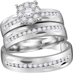 His & Hers Diamond Cluster Matching Bridal Wedding Ring Band Set 3/4 Cttw 14kt Yellow Gold