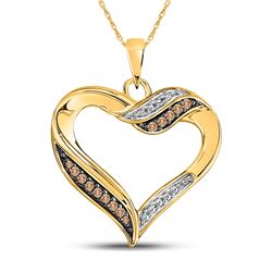 Round Brown Diamond Heart Pendant 1/10 Cttw 10kt Yellow Gold