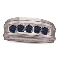 Mens Round Black Color Enhanced Diamond Wedding Band 1.00 Cttw 10kt White Gold
