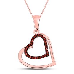 Round Red Color Enhanced Diamond Heart Pendant 1/10 Cttw 10kt Rose Gold