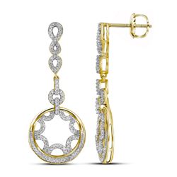 Diamond Starburst Circle Dangle Screwback Earrings 1/2 Cttw 10kt Yellow Gold