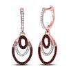 Image 1 : Round Red Color Enhanced Diamond Oval Dangle Earrings 1/3 Cttw 10kt Rose Gold