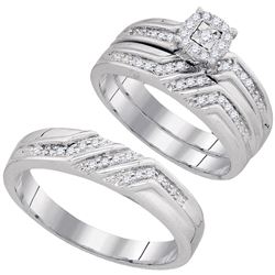 His & Hers Diamond Solitaire Matching Bridal Wedding Ring Band Set 1/4 Cttw 10kt White Gold