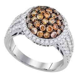 Round Brown Diamond Cluster Ring 2.00 Cttw 10kt White Gold