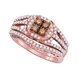 Round Brown Diamond Bridal Wedding Engagement Ring Band Set 1 Cttw 10kt Rose Gold
