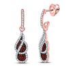 Image 1 : Round Red Color Enhanced Diamond Cluster Dangle Earrings 3/8 Cttw 10kt Rose Gold