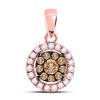 Image 1 : Round Brown Diamond Circle Cluster Pendant 1/3 Cttw 14kt Rose Gold