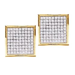 Round Pave-set Diamond Square Cluster Earrings 7/8 Cttw 14kt Yellow Gold