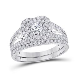 Diamond Heart Bridal Wedding Engagement Ring Band Set 1-1/5 Cttw 14kt White Gold
