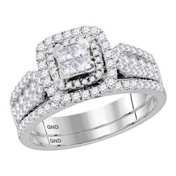 Diamond Cluster Halo Bridal Wedding Engagement Ring Band Set 1.00 Cttw 14kt White Gold