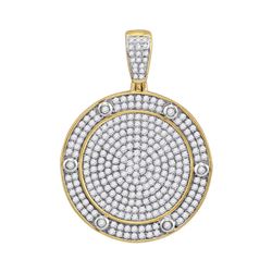 Mens Diamond Circle Medallion Charm Pendant 1-1/2 Cttw 10kt Yellow Gold