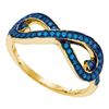 Image 1 : Round Blue Color Enhanced Diamond Infinity Ring 1/3 Cttw 10kt Yellow Gold