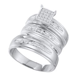 His & Hers Diamond Cluster Matching Bridal Wedding Ring Band Set 1/3 Cttw 10kt White Gold
