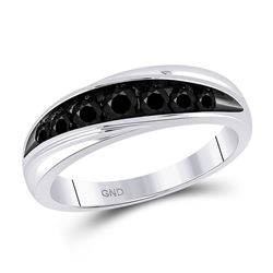 Mens Round Black Color Enhanced Diamond Band Ring 3/4 Cttw 10kt White Gold