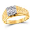 Image 1 : Mens Diamond Square Cluster Brushed Ring 1/8 Cttw 10kt Yellow Gold