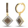 Image 1 : Round Brown Diamond Diagonal Square Dangle Earrings 1/2 Cttw 10kt Yellow Gold