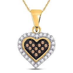 Round Brown Diamond Heart Cluster Pendant 1/8 Cttw 10kt Yellow Gold