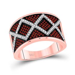 Round Red Color Enhanced Diamond Symmetrical Stripe Band 1/2 Cttw 10kt Rose Gold