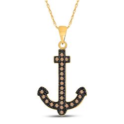 Round Brown Diamond Anchor Nautical Pendant 1/5 Cttw 10kt Yellow Gold