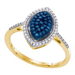 Round Blue Color Enhanced Diamond Oval Cluster Ring 1/4 Cttw 10kt Yellow Gold